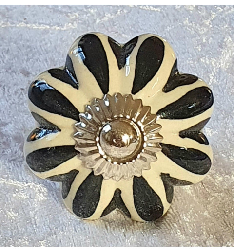 Möbelknopf Porzellan creme/schwarz