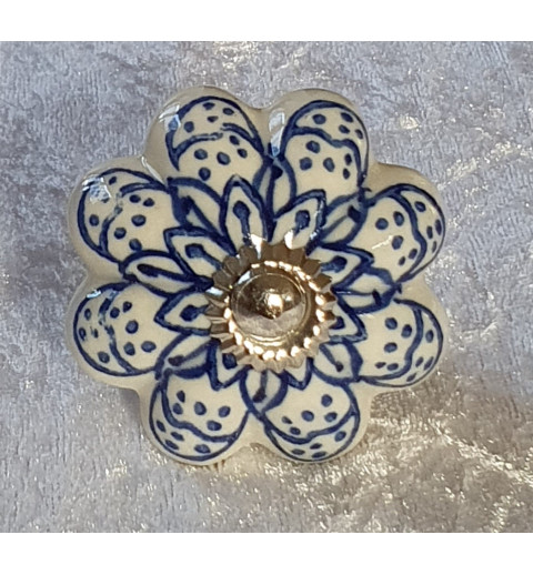 Möbelknopf Porzellan creme/blau