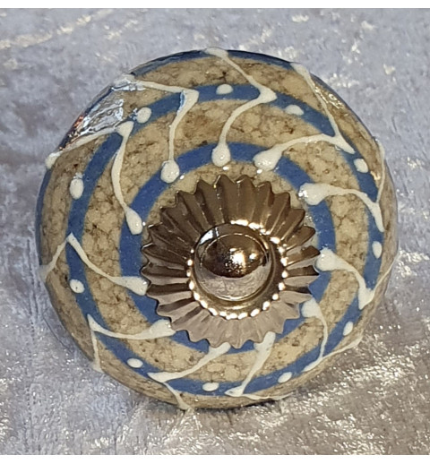 Möbelknopf Porzellan grau/blau