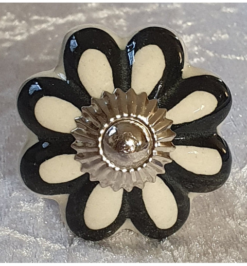 Möbelknopf Porzellan creme/schwarz