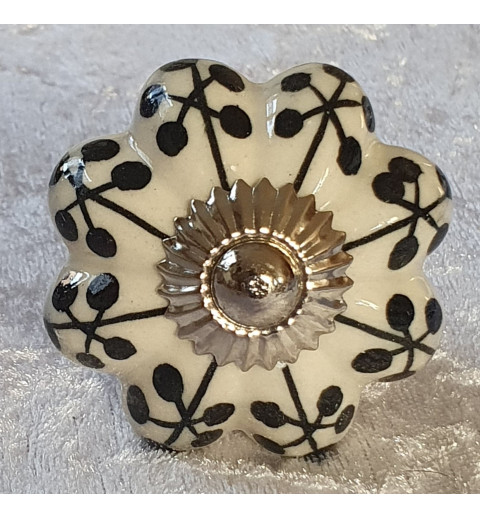Möbelknopf Porzellan creme/schwarz