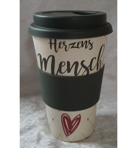 Becher to go Herzensmensch grau