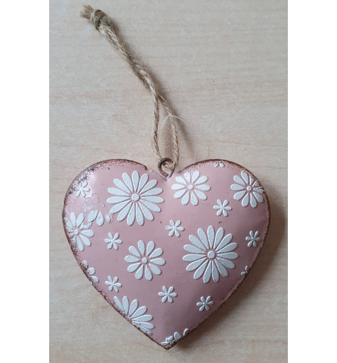 Metall Herz Margriten rosa