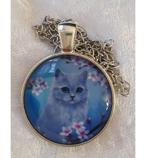Kette mit Cabochon-Anhänger Katze