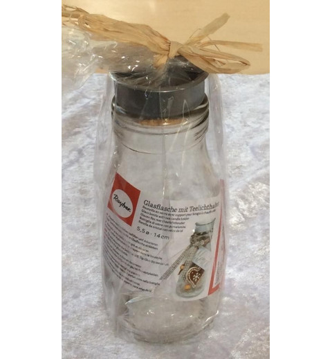 Glasflasche mit Teelichthalter